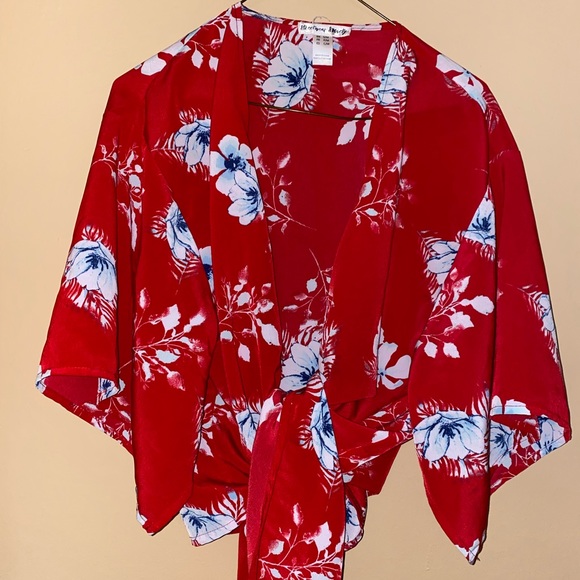 Red Floral Wrap Shirt - Picture 1 of 3